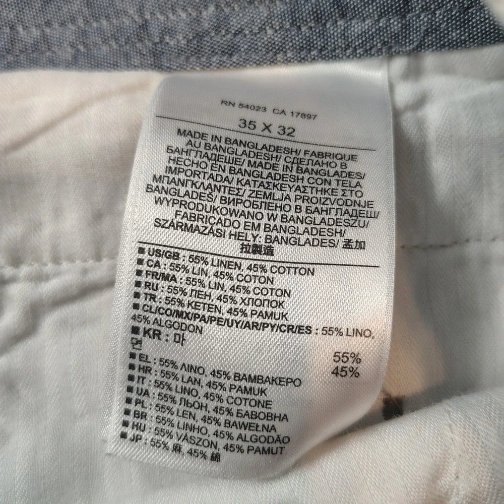Banana Republic Mens 35x32 Linen Blend Neutral Stripe Straight Leg Pants Cream